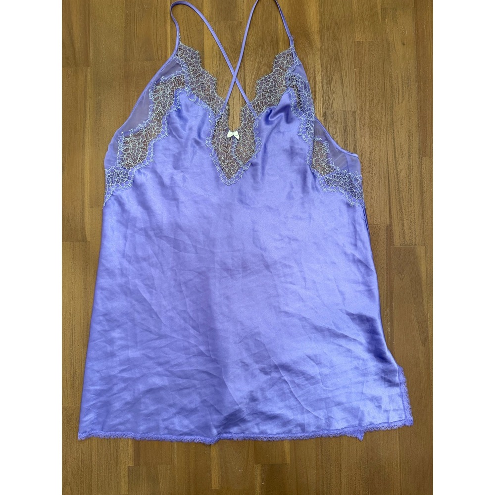Victoria's Secret Purple Satin Lace Trim Slip Dress Chemise L Large Lavender